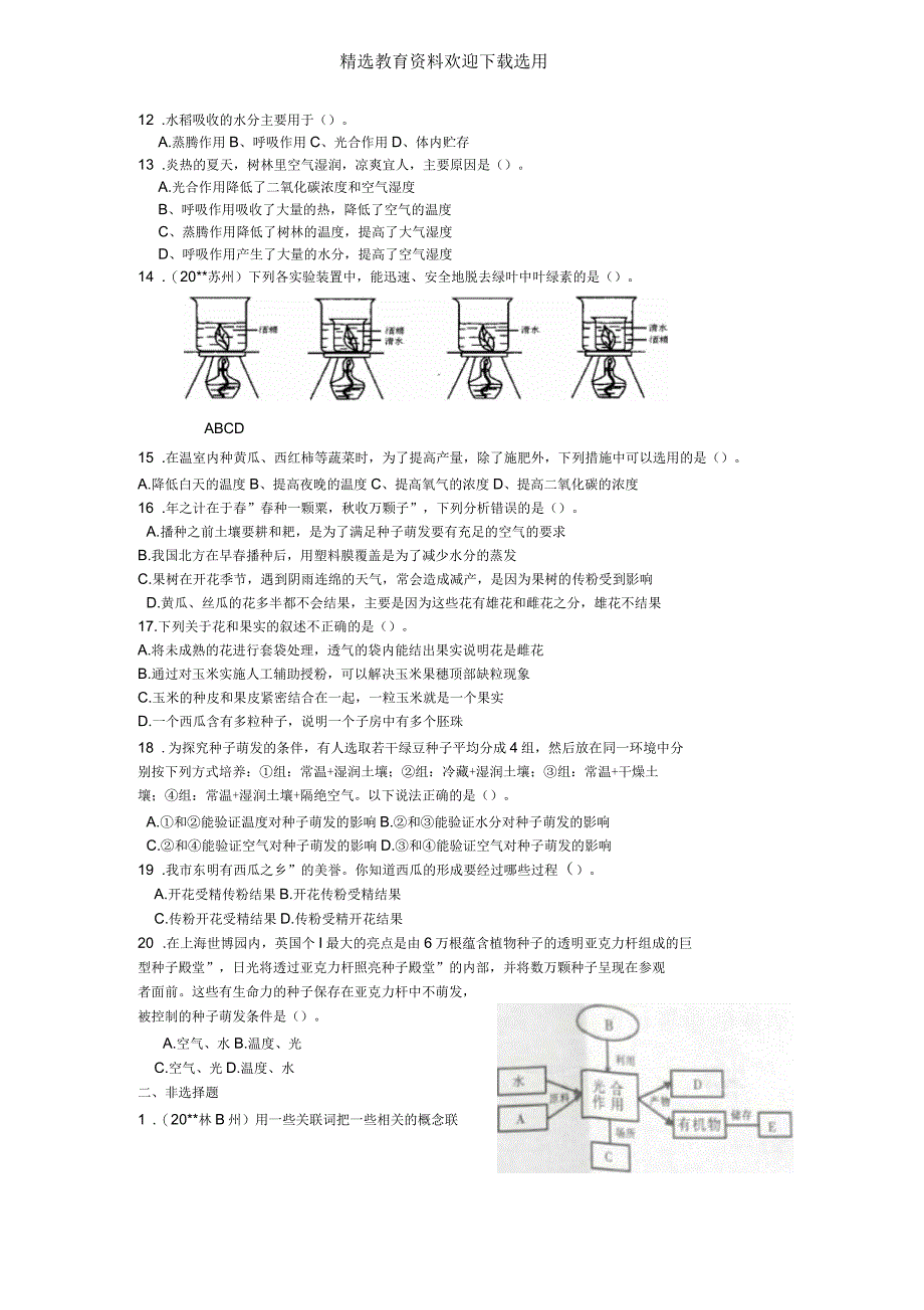 《生物圈中的绿色植物》练习题_第2页