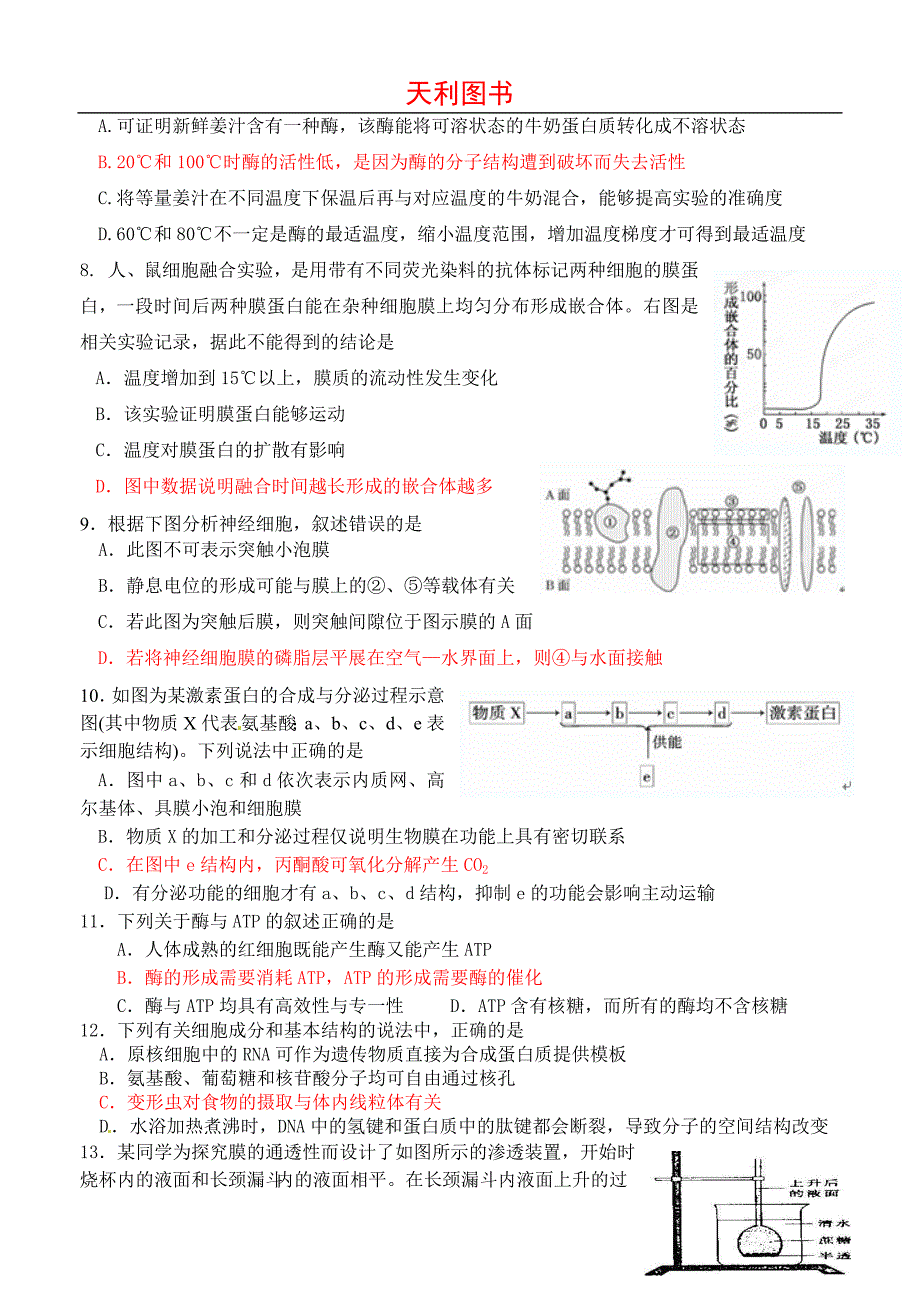 浙江省杭州市西湖高级中学2013届高三10月月考生物试题.doc_第2页