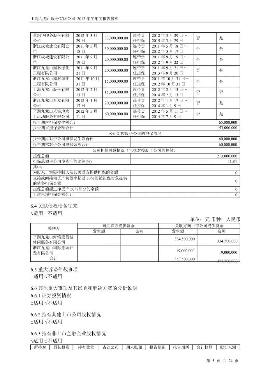 600555九龙山半年报摘要_第5页