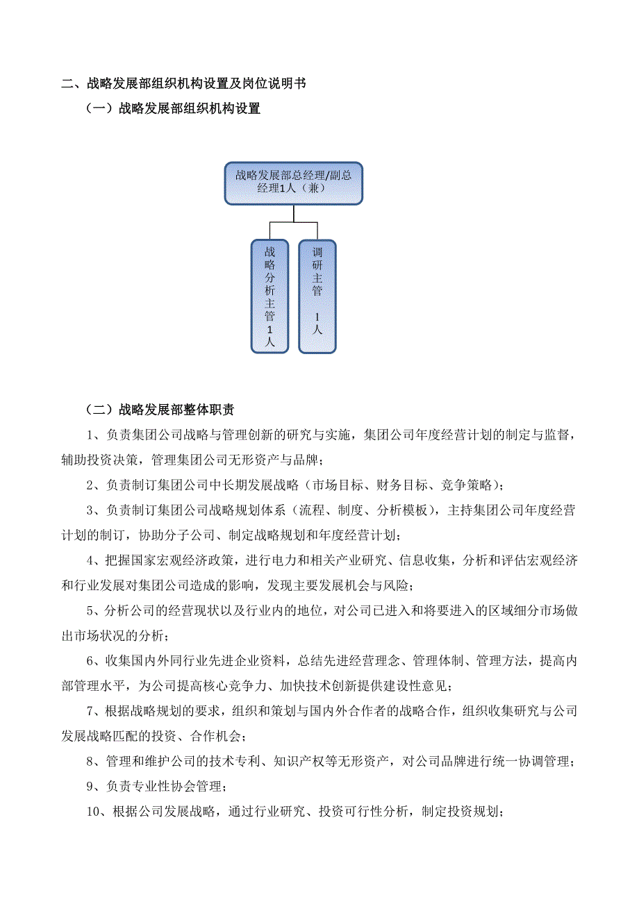 （精选）二、战略发展部岗位说明书_第1页