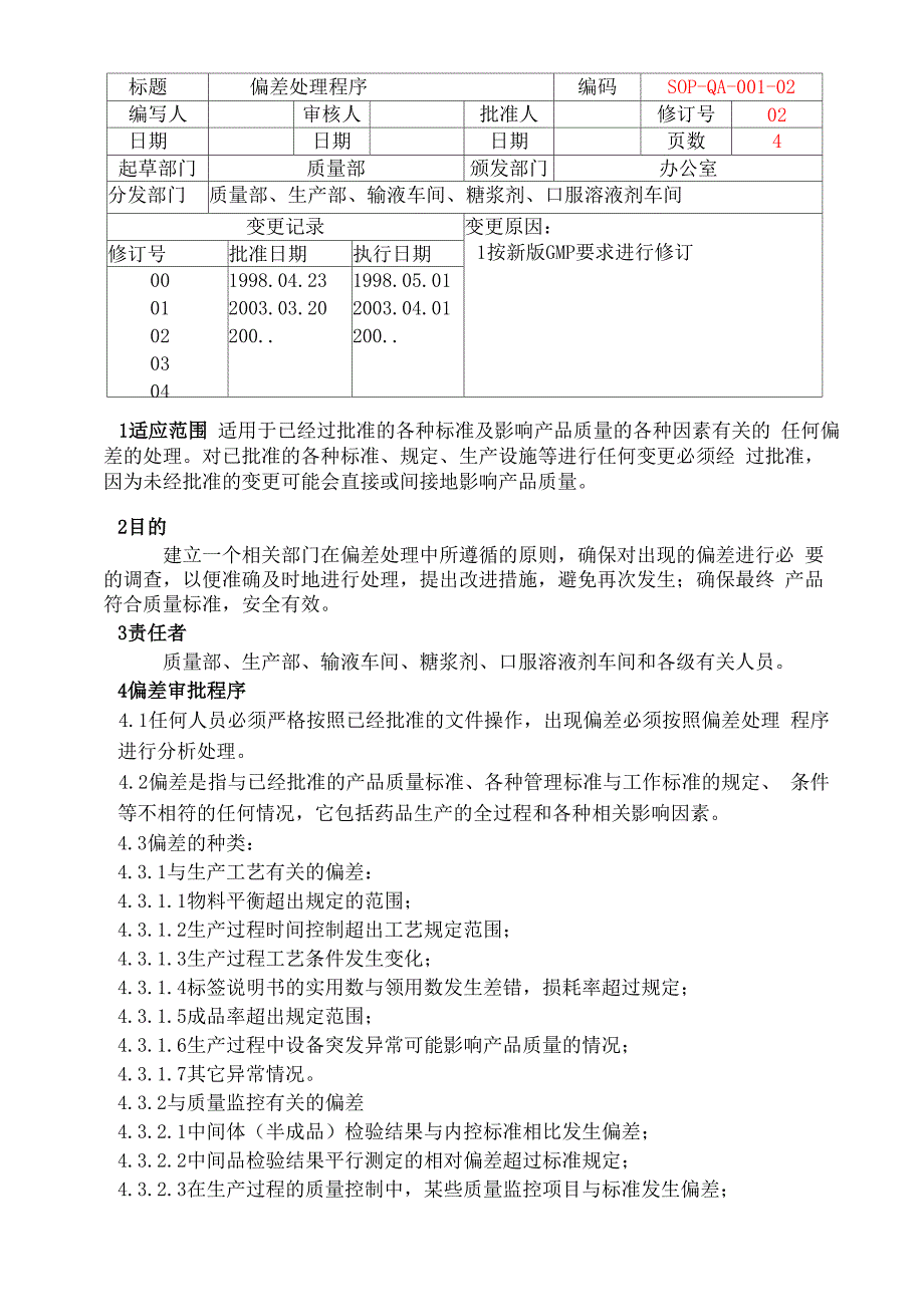 SOP 偏差处理程序_第1页