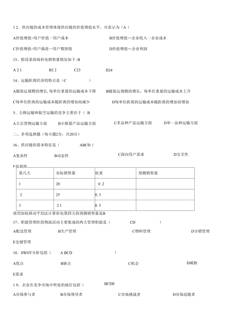 供应链管理历年考试试题(自考)_第2页