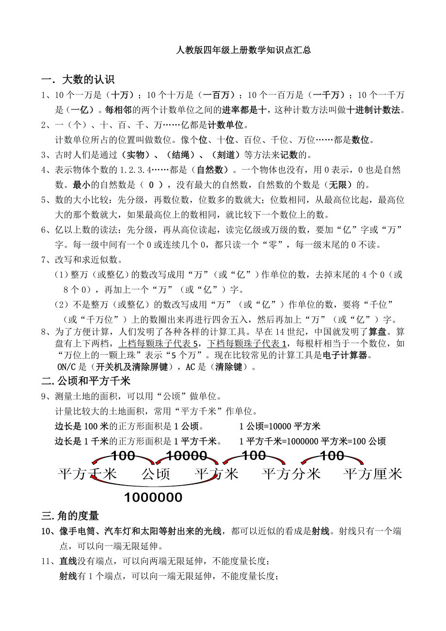 人教版四年级上册数学知识点总结_第1页