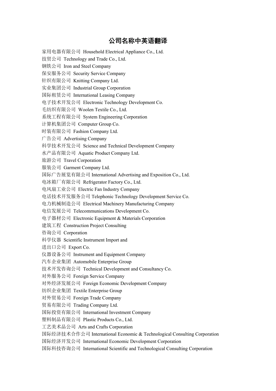 公司名称中英语翻译_第1页