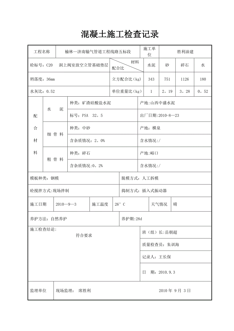 混凝土施工检查记录.doc_第2页