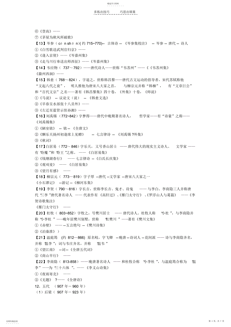 2022年初中语文古诗文作家作品按朝代简介_第4页