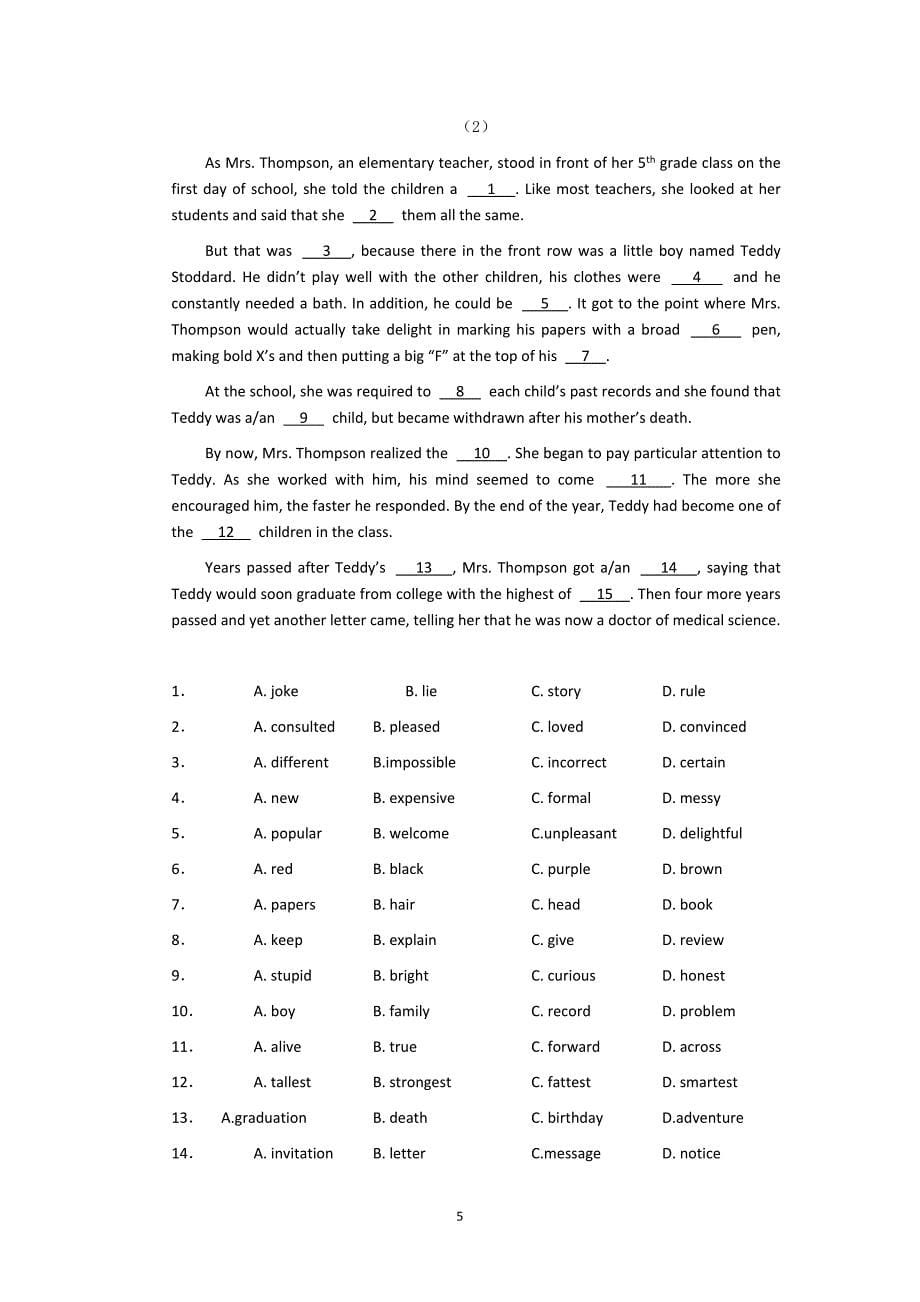 完形填空解题技巧题型分析练习.doc_第5页