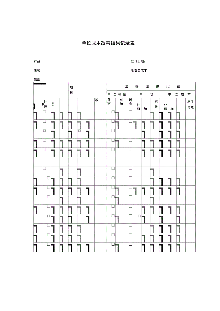 现代企事业单位成本改善结果记录表_第1页