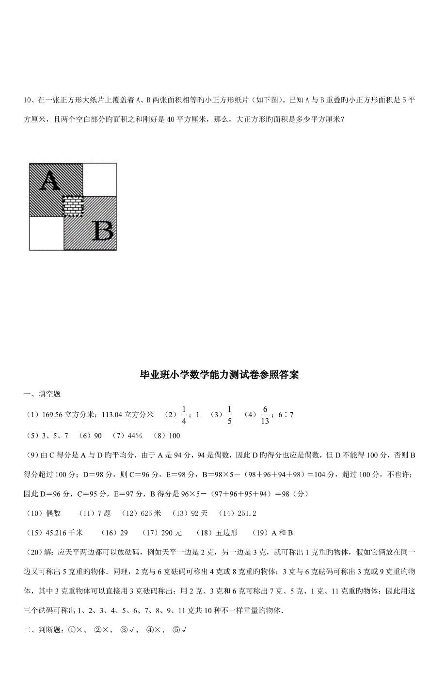 毕业班小学数学能力测试卷_第5页