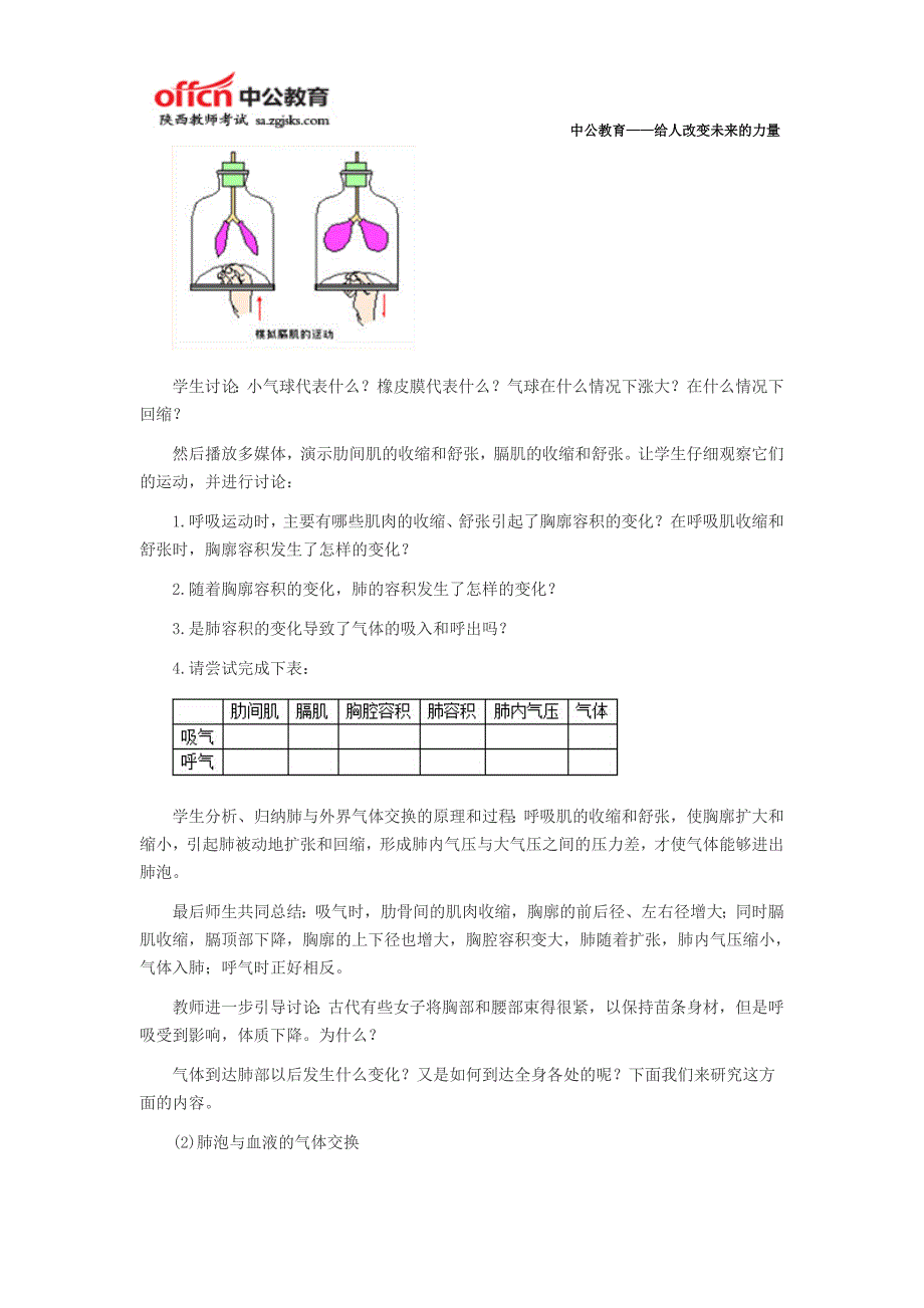 陕西教师资格面试初中生物教案：《发生在肺内的气体交换》.doc_第3页