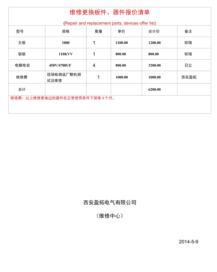 欧瑞FG1500变频器维修反馈报告_第4页