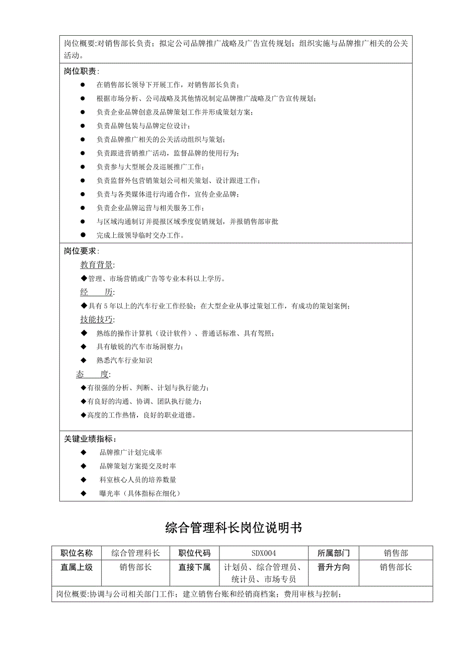 电动汽车销售部岗位说明书_第4页