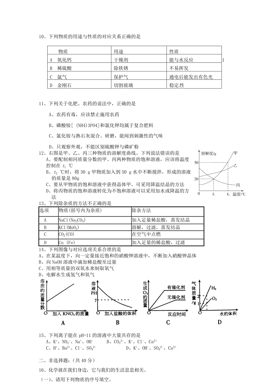 江苏省盐城市盐都区西片2015届九年级化学下学期第一次月考试题 新人教版_第2页