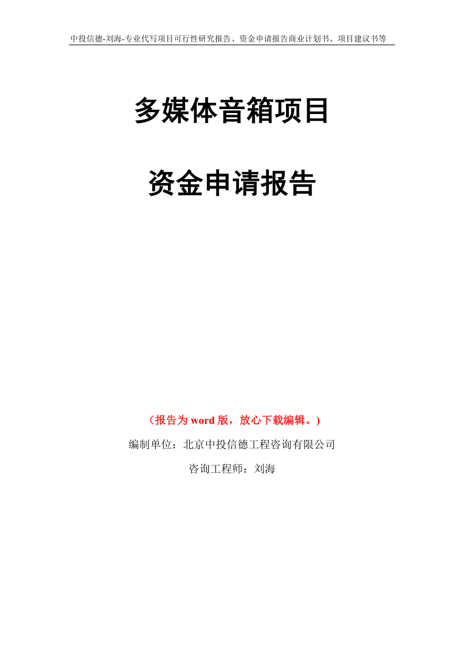 多媒体音箱项目资金申请报告写作模板代写_第1页