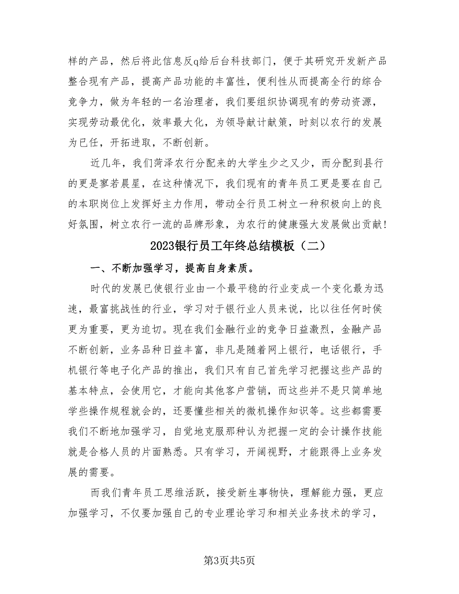 2023银行员工年终总结模板（2篇）_第3页