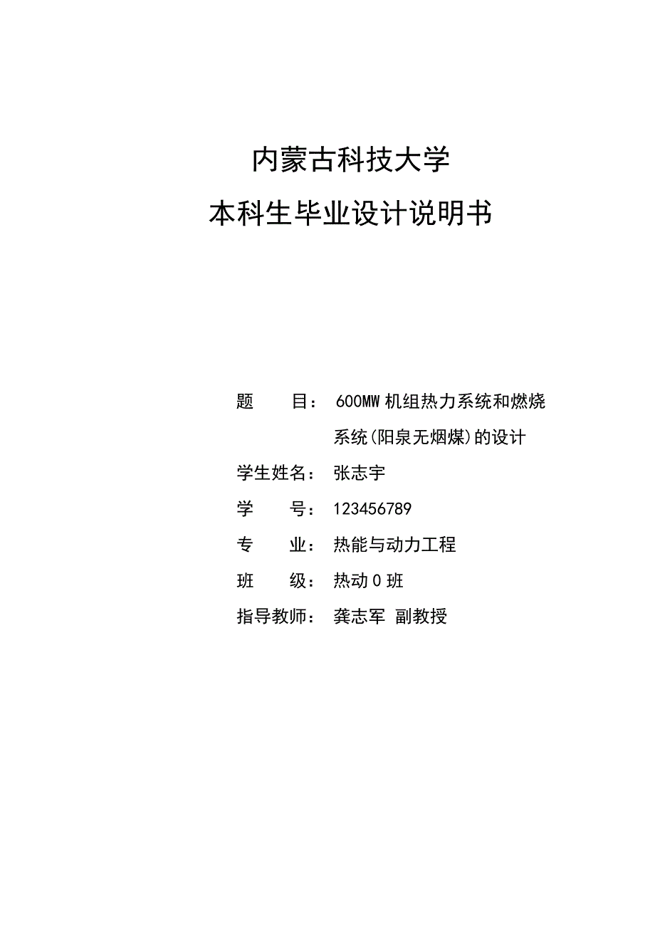 600MW机组热力系统和燃烧系统的设计设计说明书_第1页