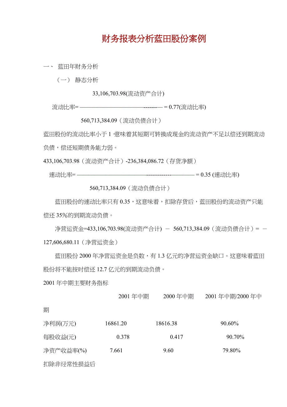 财务报表分析蓝田股份案例(doc 15)_第1页