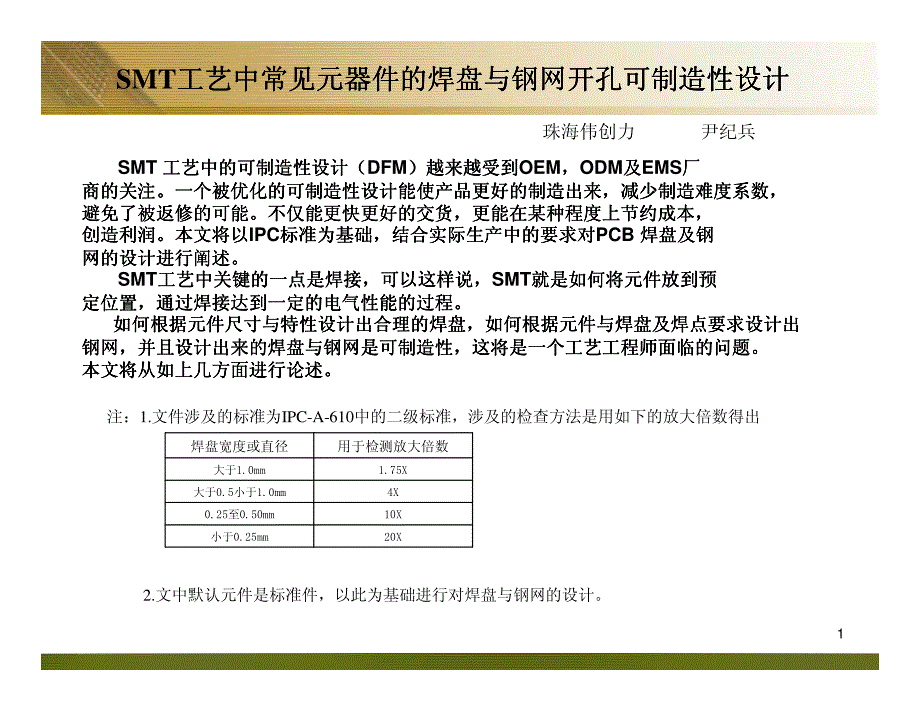 SMT工艺中常见元器件的焊盘与钢网开孔可制造性设计_第1页