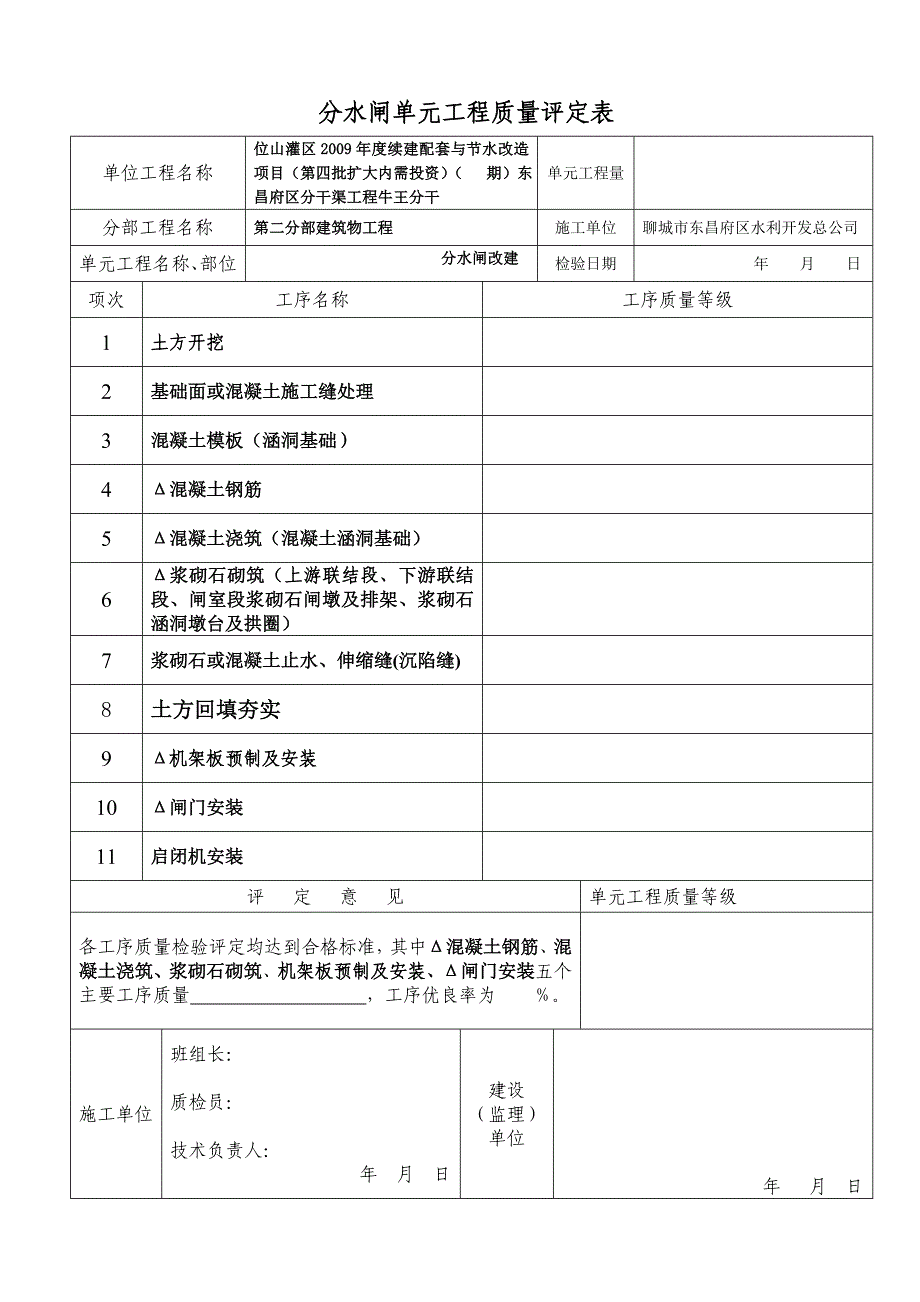 统一表分水闸单元工程质量评定表.doc_第2页