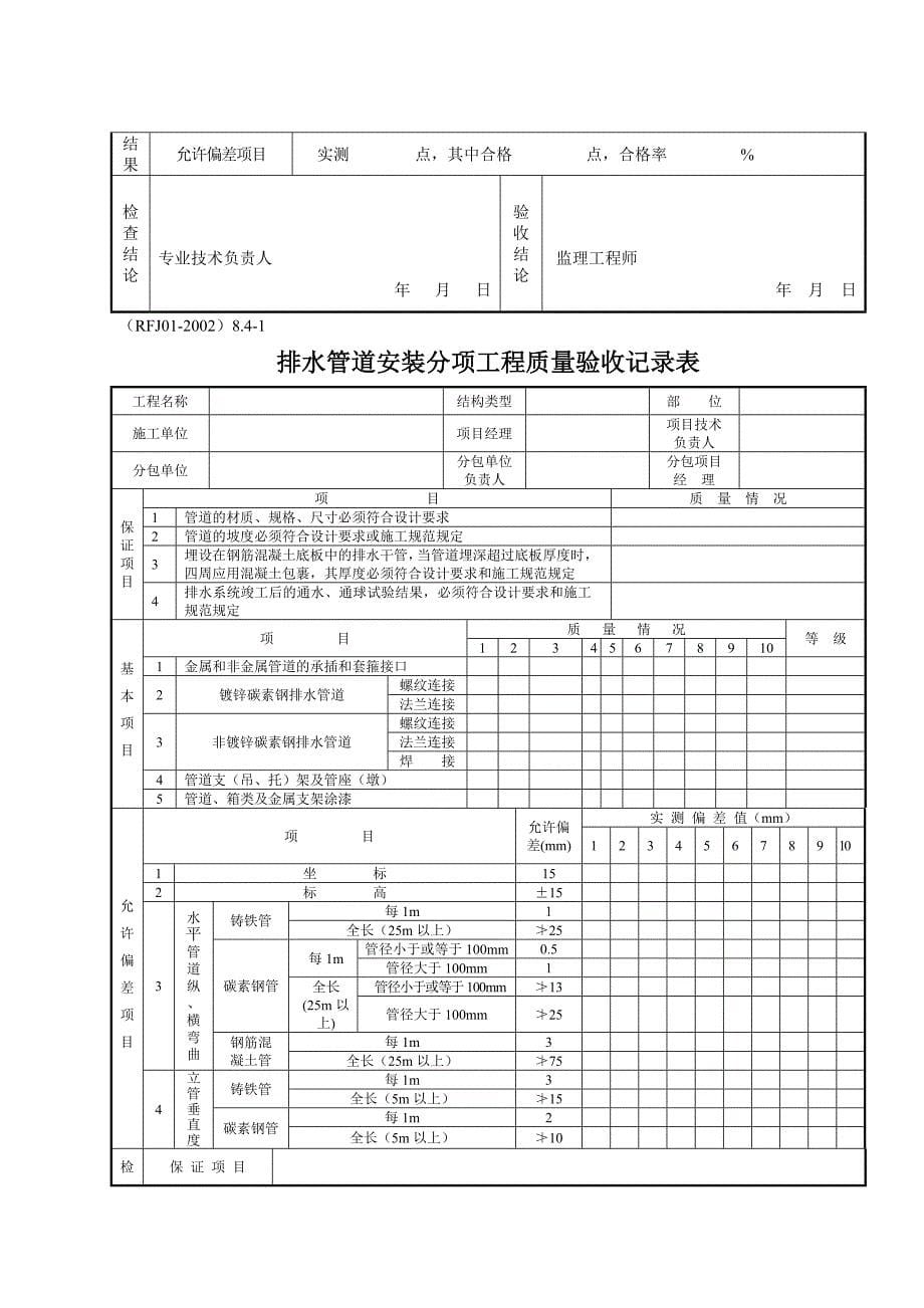 人防工程专用施工表格5给水排水工程_第5页