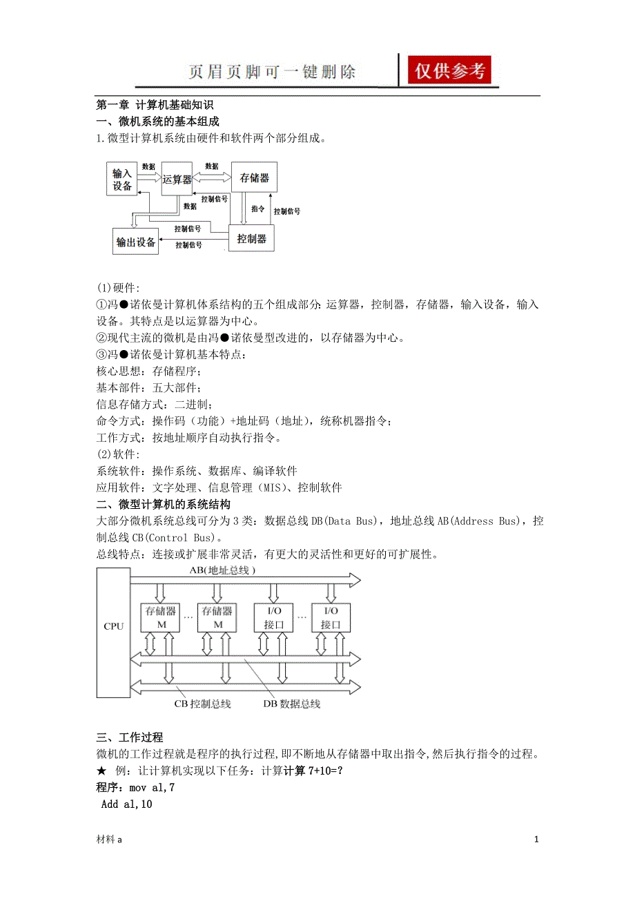 微型计算机原理及应用知识点总结【优质内容】_第1页