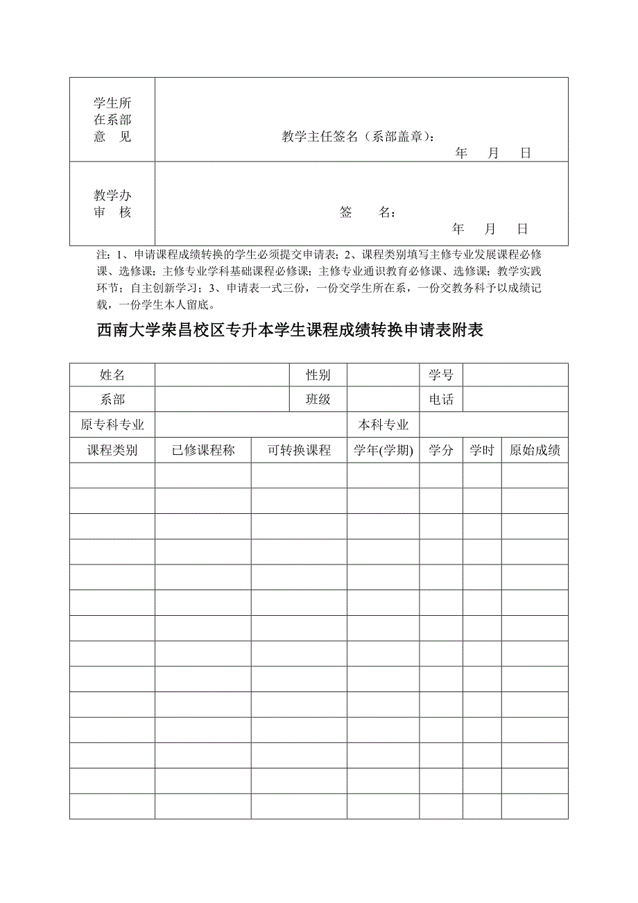 西南大学荣昌校区专升本学生课程转换申请表.doc_第3页