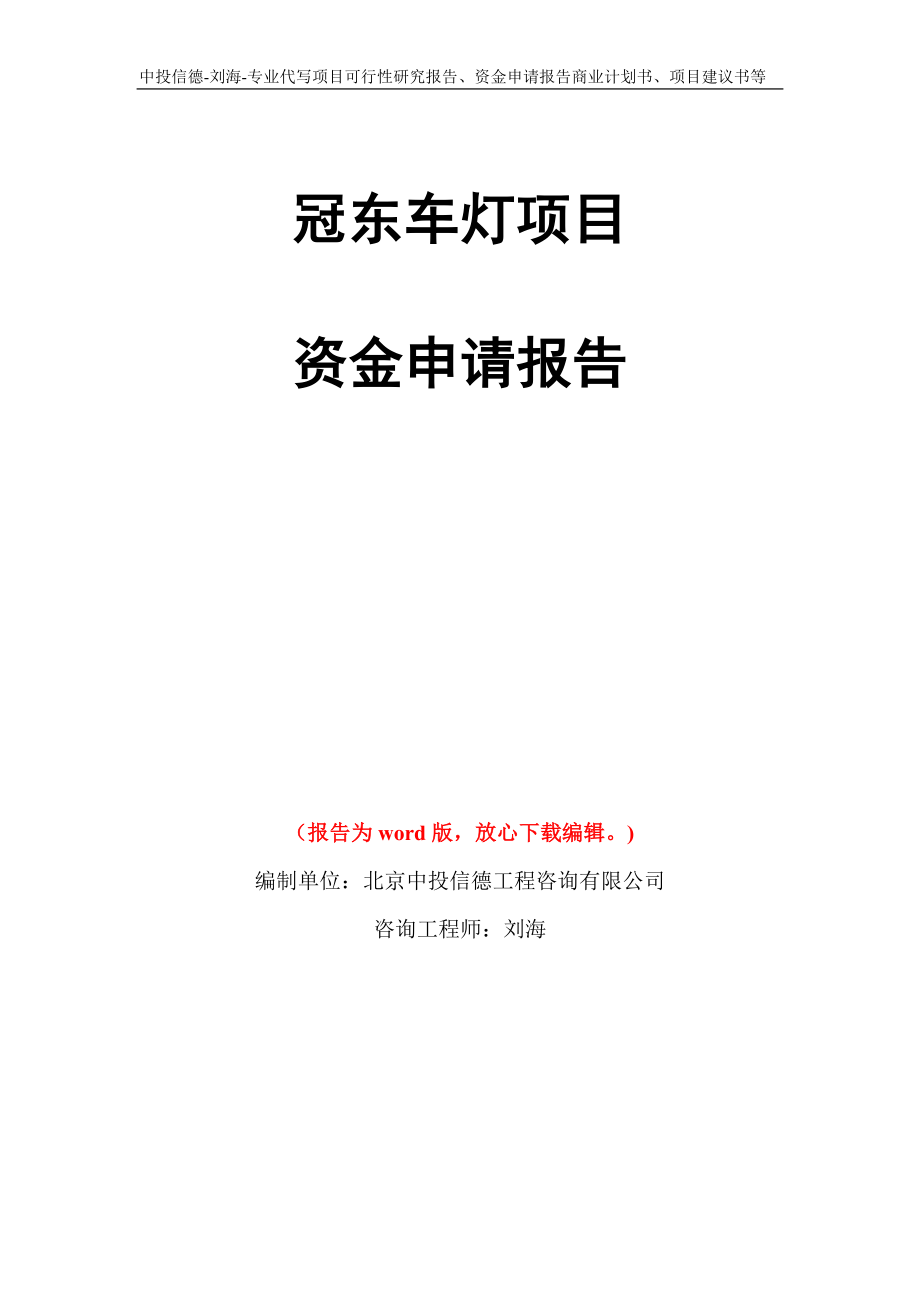 冠东车灯项目资金申请报告写作模板代写_第1页