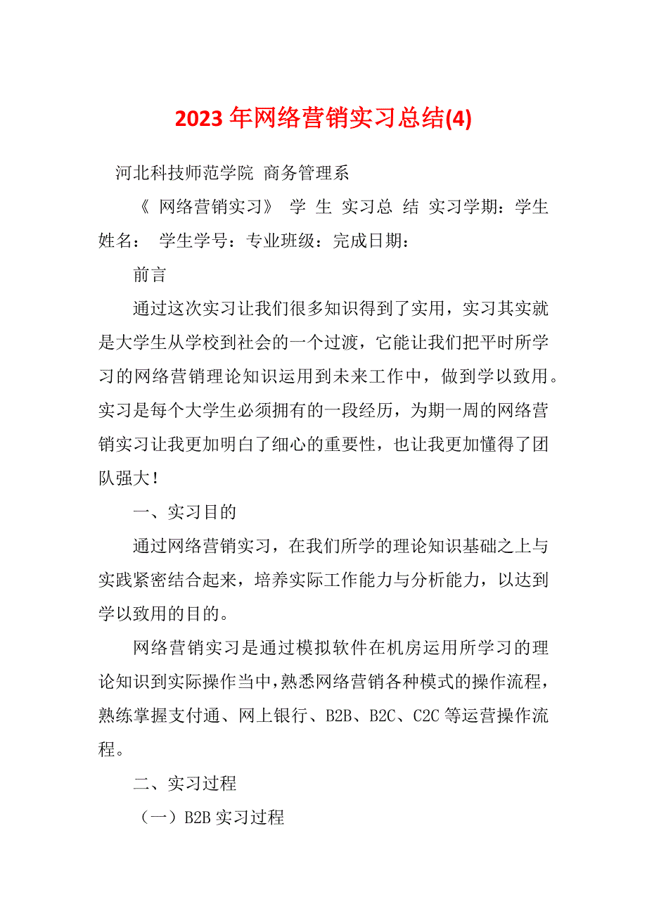 2023年网络营销实习总结(4)_第1页