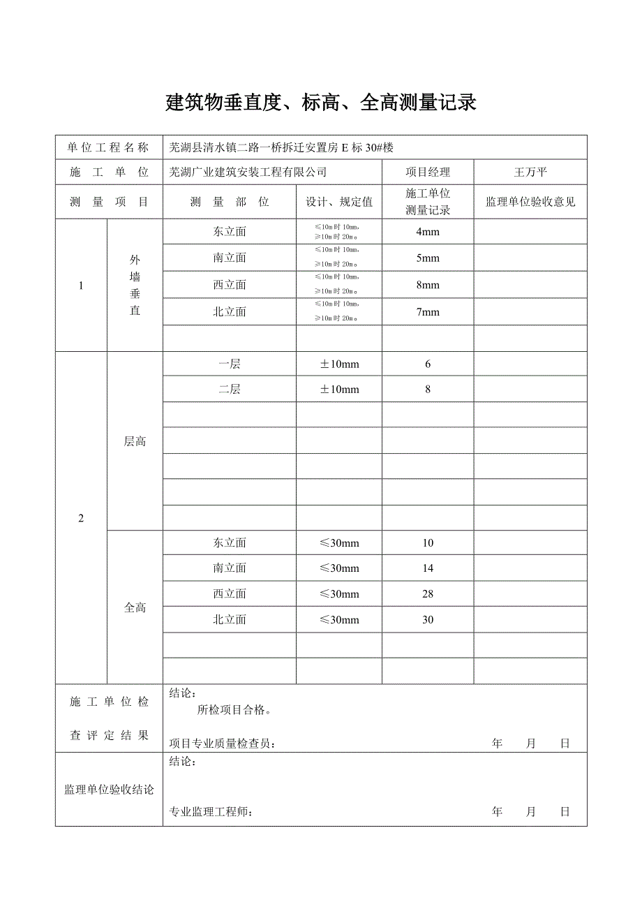 建筑物垂直度、标高、全高测量记录_第2页