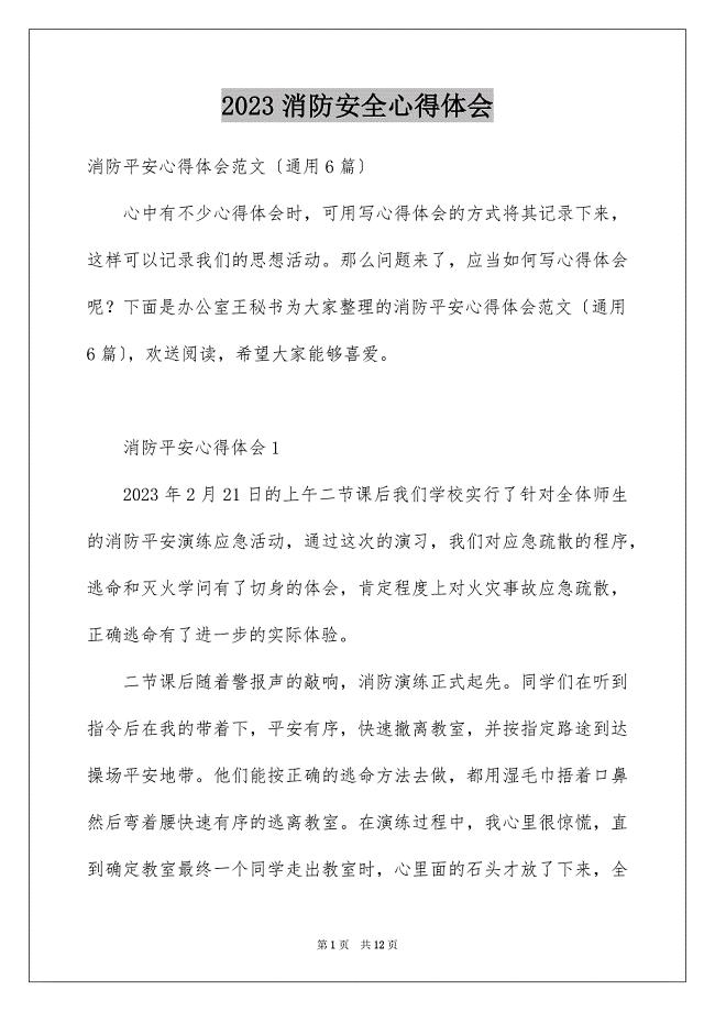 2023年消防安全心得体会29范文.docx