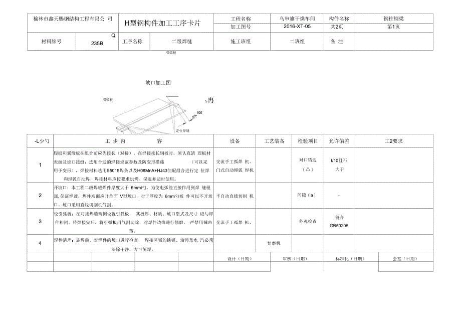 钢结构加工工艺卡_第5页