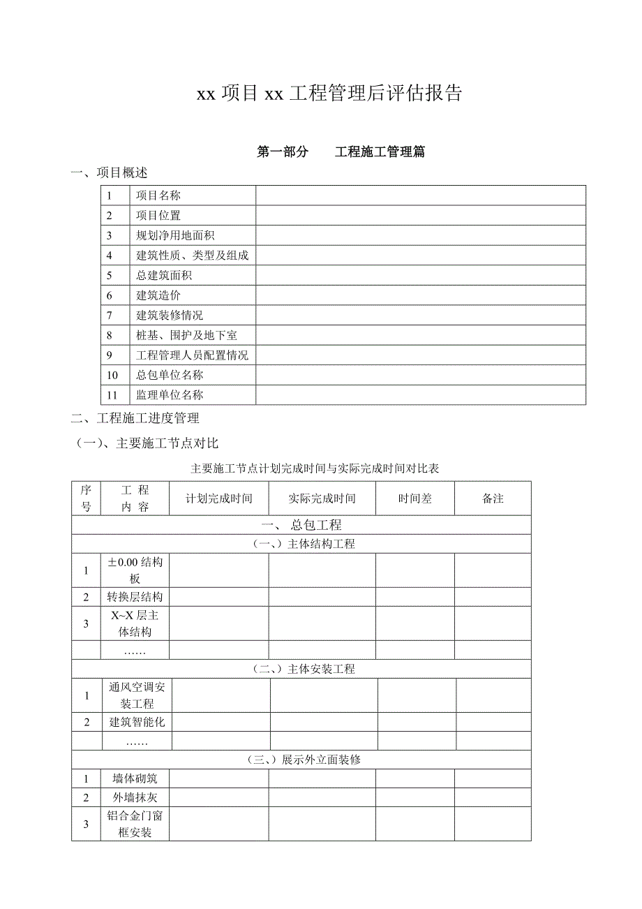 项目工程管理后评估报告模板_第1页