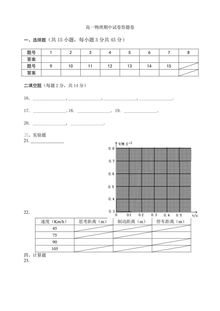 高一物理期中试卷_第5页