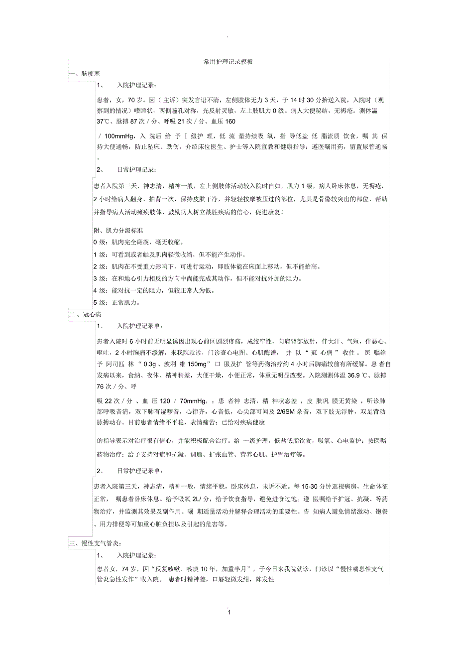 护理记录单模板_第1页