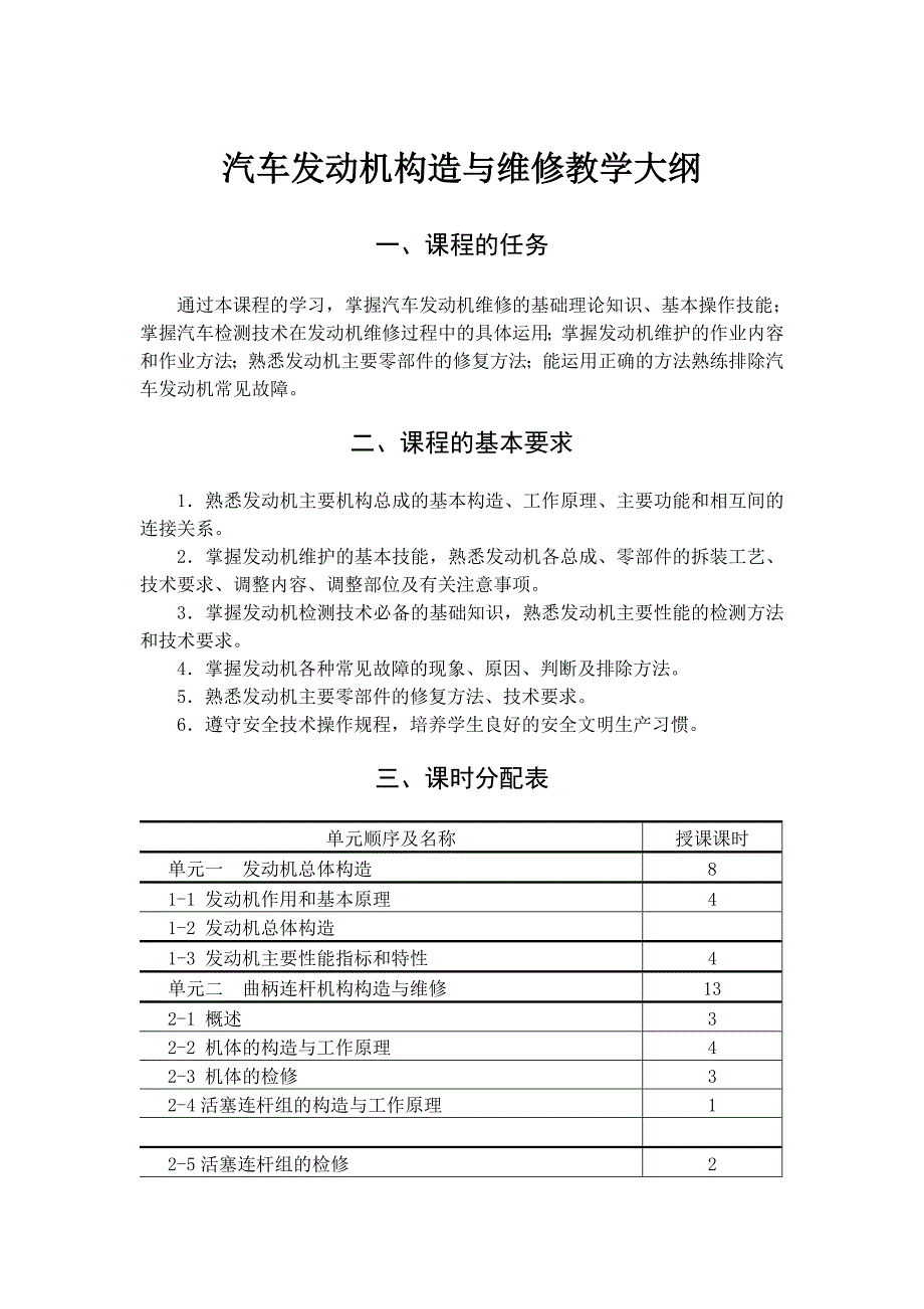 汽车发动机构造与维修教学大纲_第1页