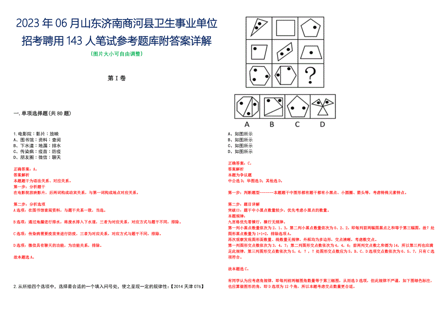 2023年06月山东济南商河县卫生事业单位招考聘用143人笔试参考题库附答案详解_第1页