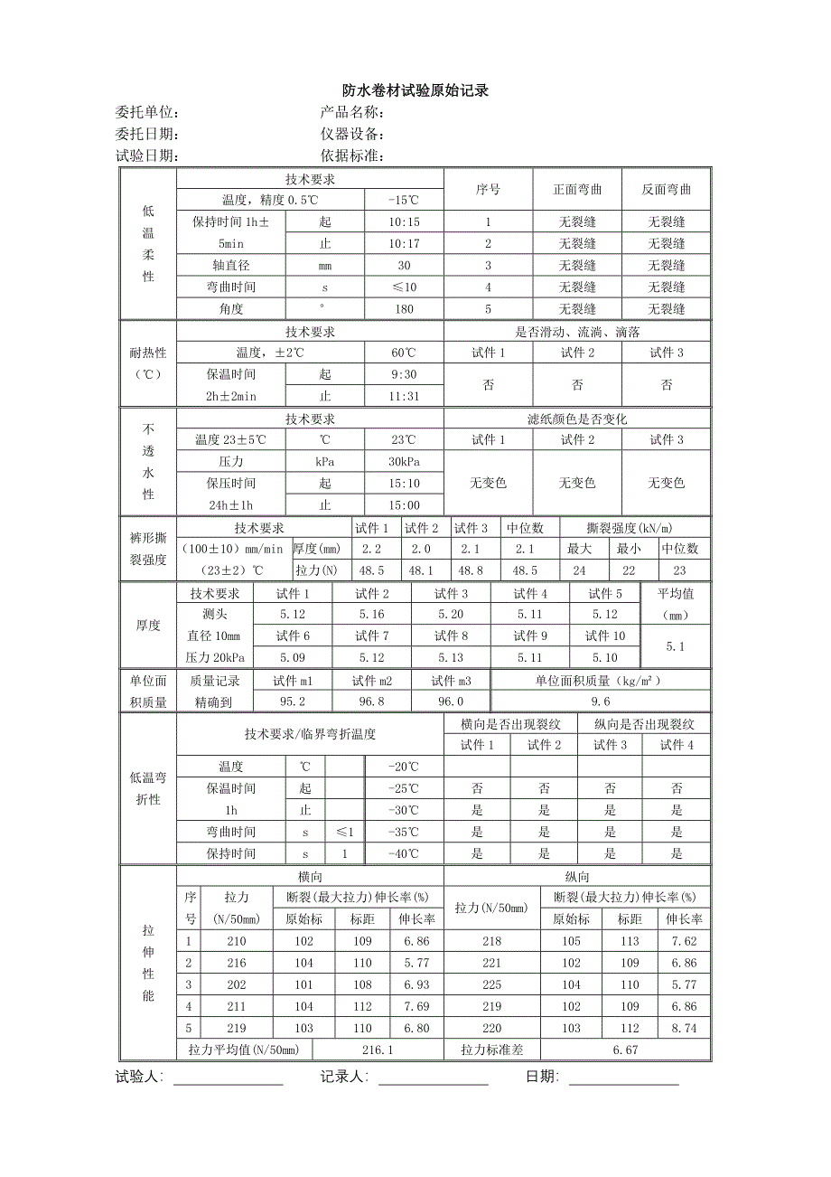 防水卷材原始记录_第1页