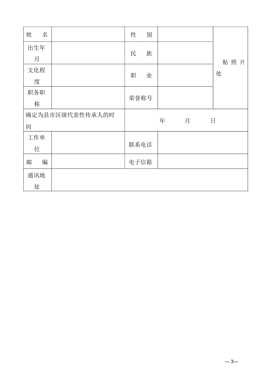 批阜阳非物质文化遗产项目代表性传承人推荐表_第3页