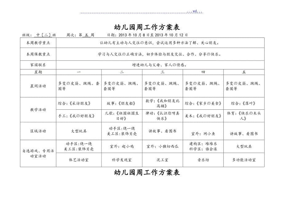 幼儿园中班周计划表_第5页