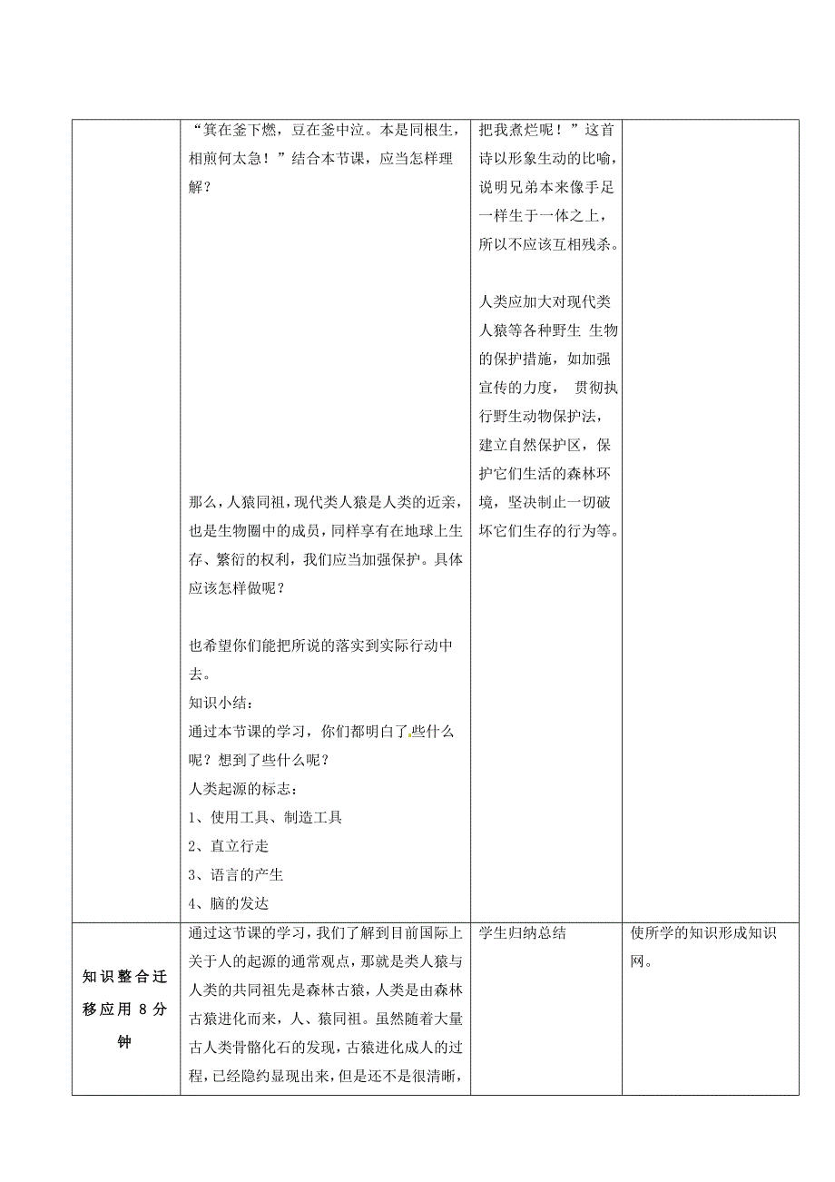 精选类八年级生物下册第5单元第2章第1节人类的起源教案济南版_第4页