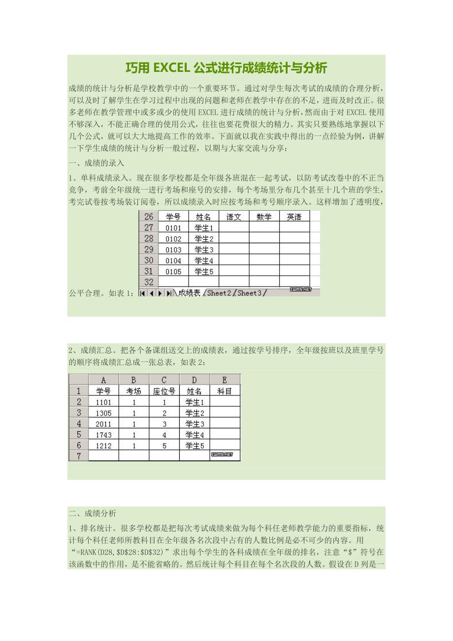 巧用EXCEL公式进行成绩统计与分析_第1页