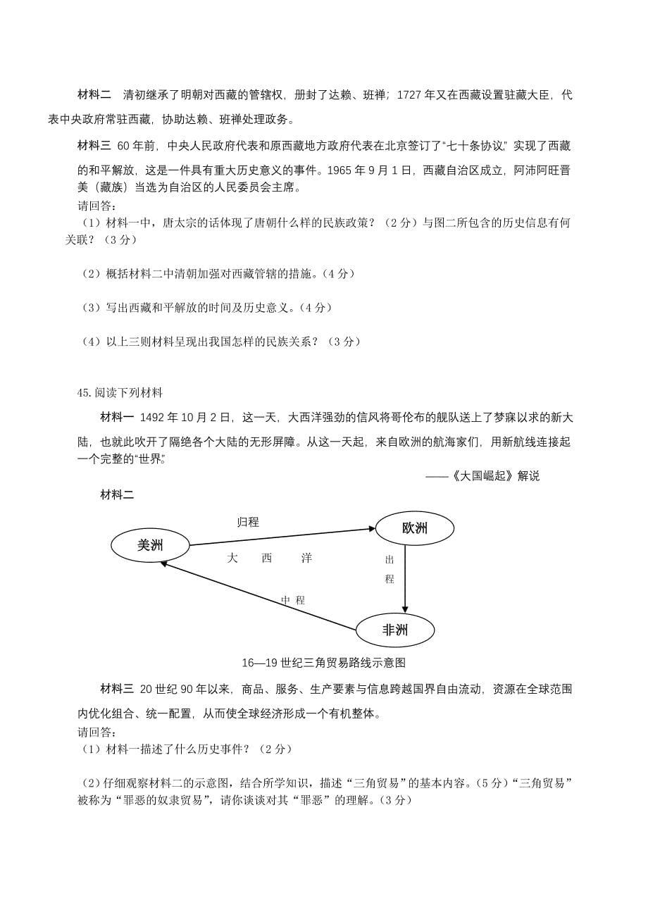 推荐海南省初中毕业升学考试历史科试题_第5页