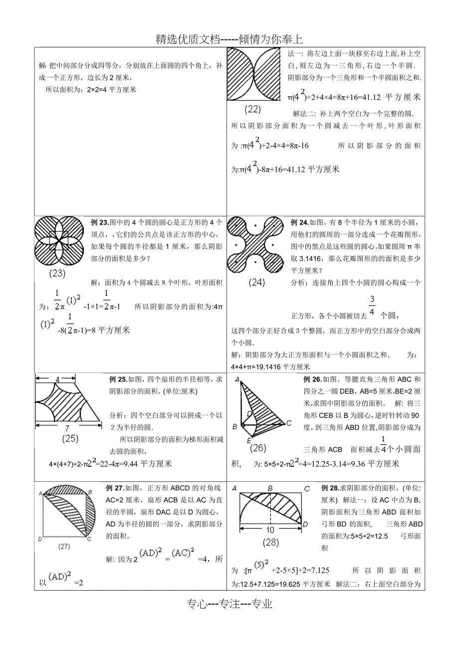 小学六年级求阴影部分面积试题和答案_第3页