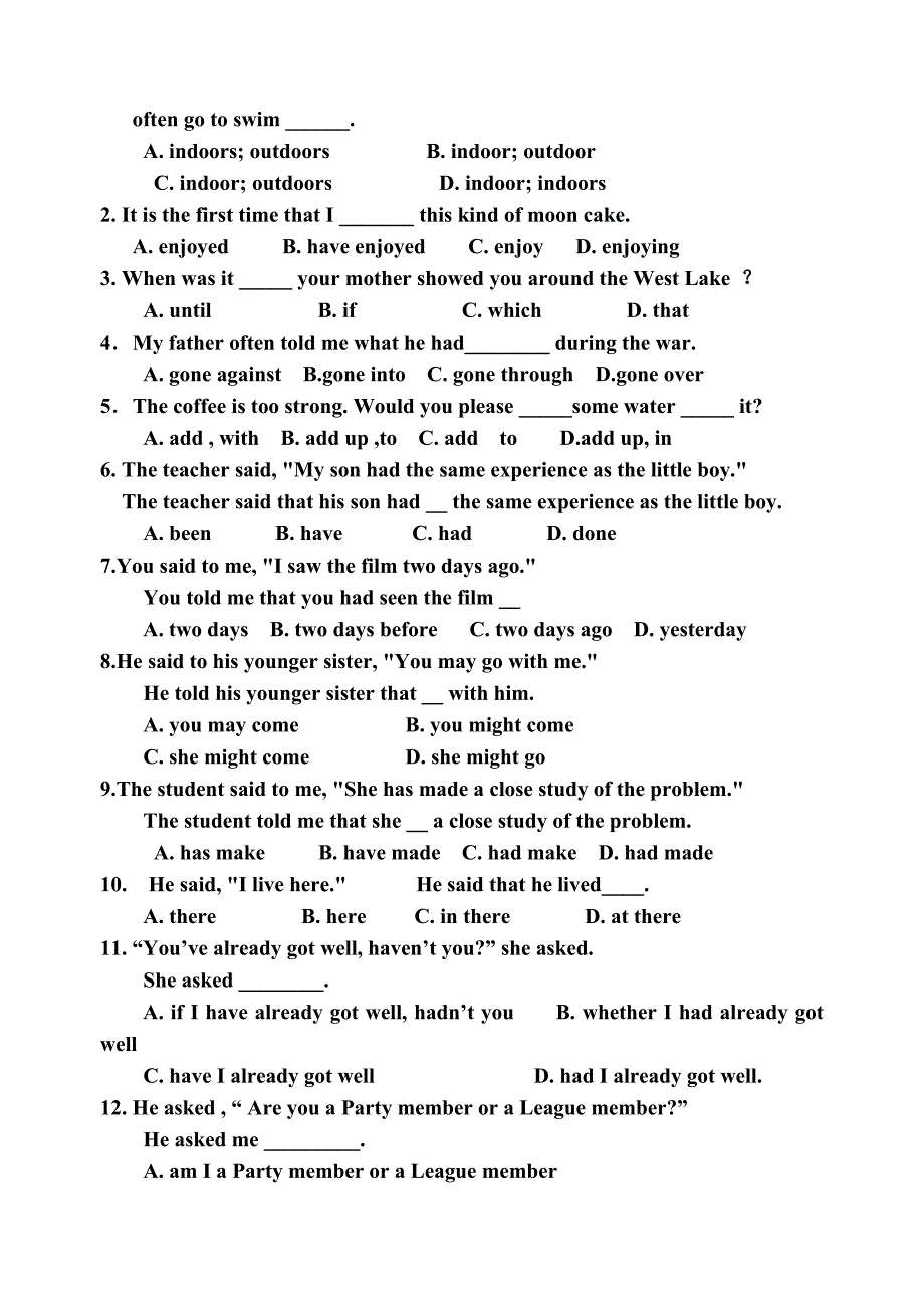 高一英语必修1Unit1基础训练题.doc_第2页