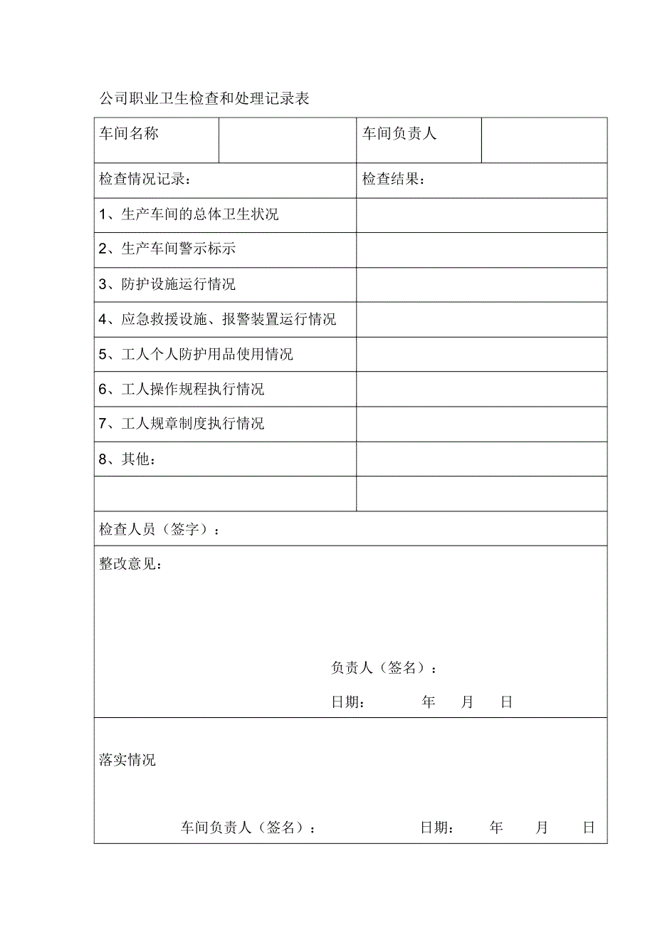 公司职业卫生检查和处理记录表_第1页