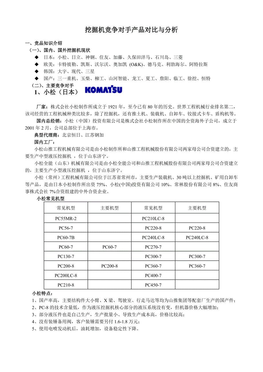 挖掘机竞争对手产品对比与分析.doc_第1页