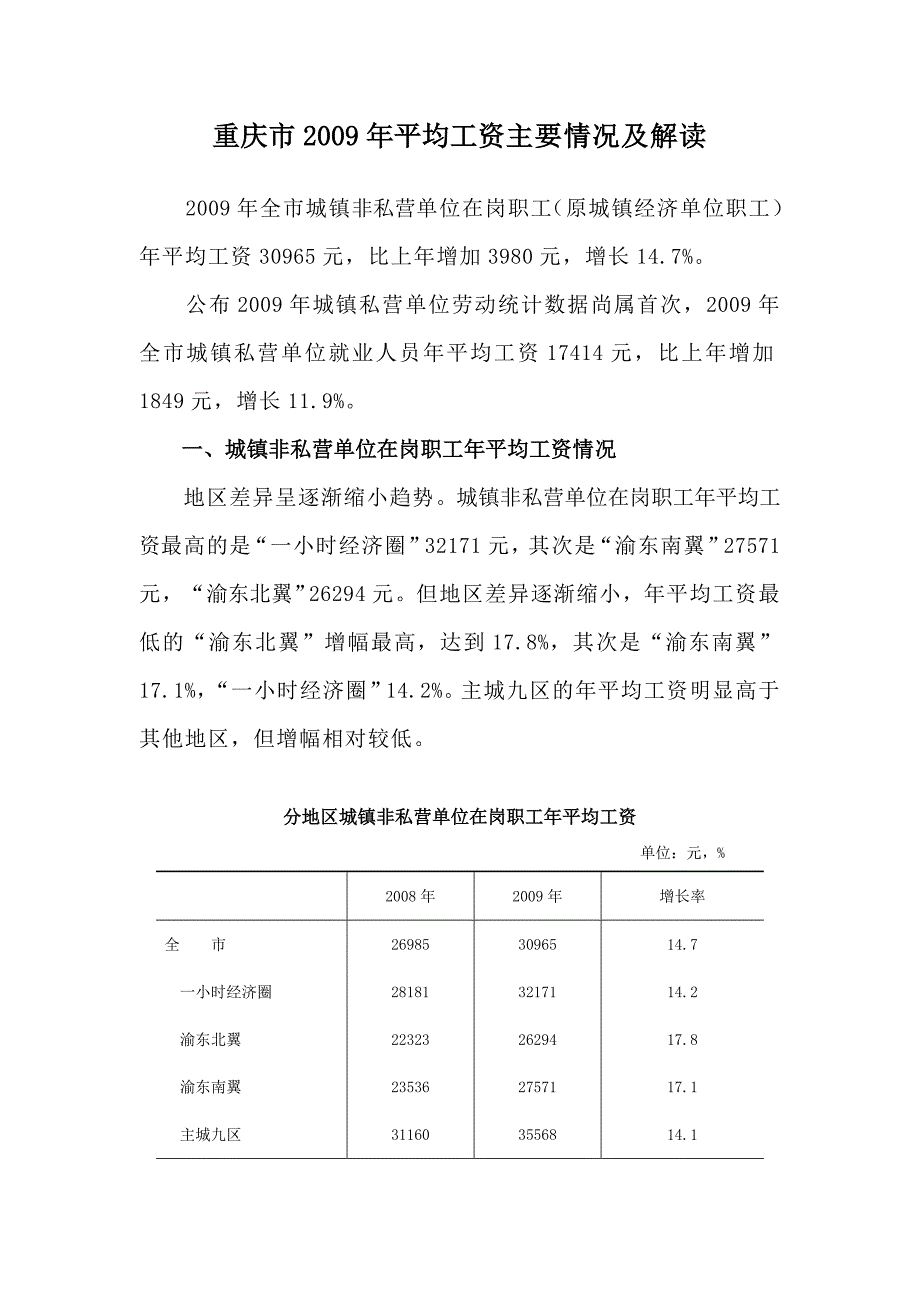 重庆市2009年平均工资主要情况及解读.doc_第1页