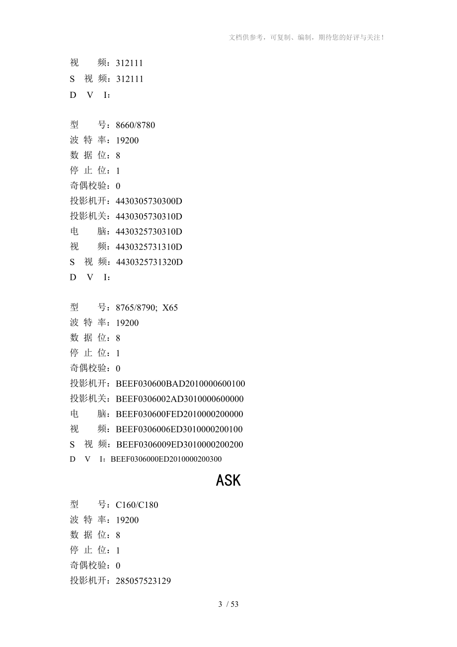 全系列投影机232中控控制代码表_第3页