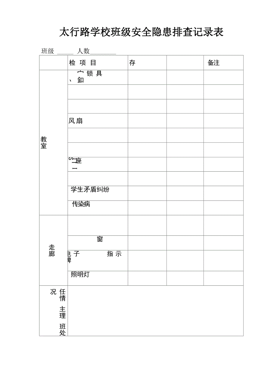 班级安全隐患排查记录表资料_第1页