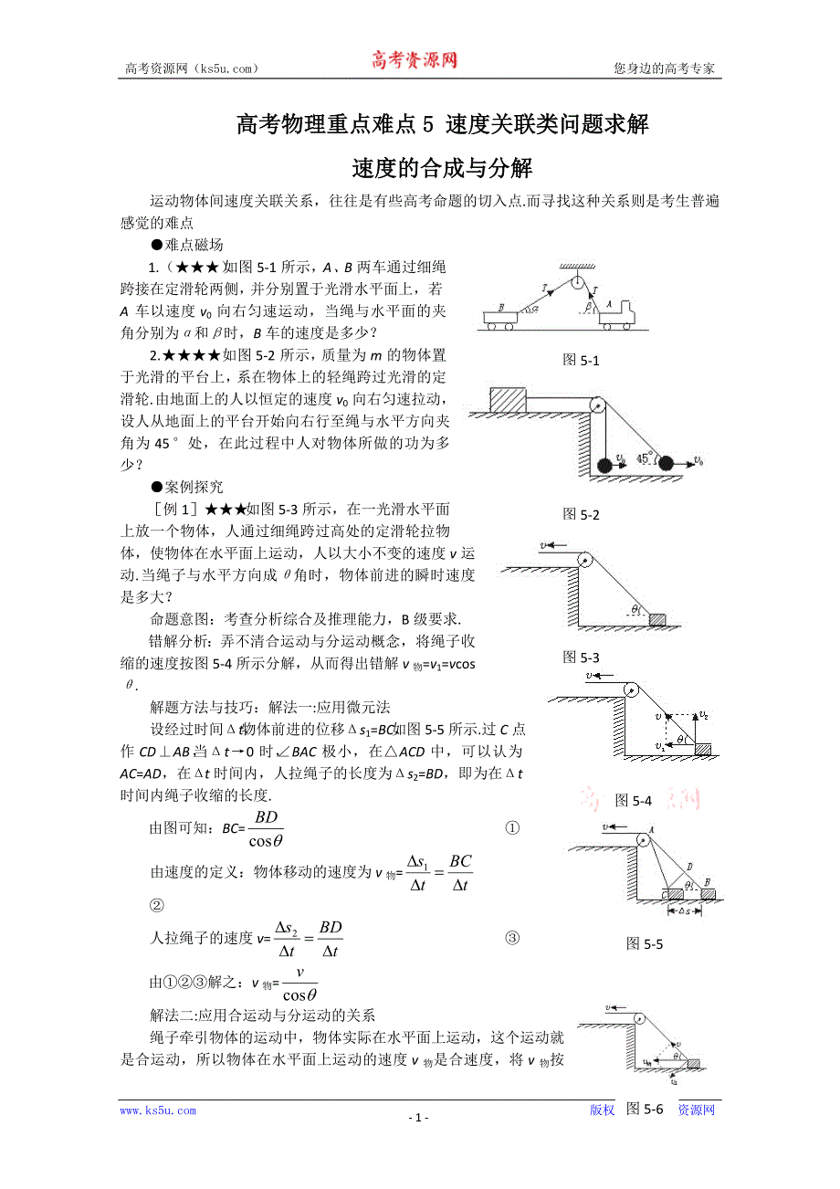 高考物理重点难点5 速度关联类问题求解.doc_第1页